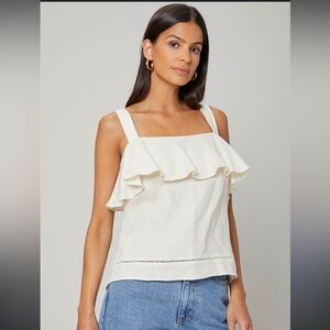 100% Linen Cream Ruffle Sleeveless Top
